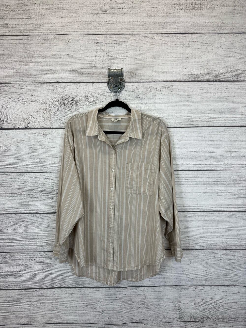 A New Approach Women's Cream & White Striped Button Up Top Size XL